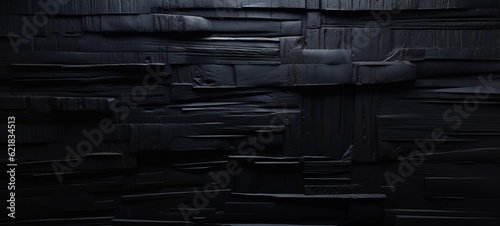 Fototapeta Naklejka Na Ścianę i Meble -  Abstract dark geometric black anthracite 3d texture wall with squares and rectangles background banner illustration, textured wallpaper (Generative Ai)