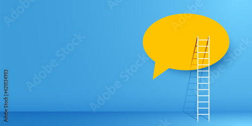 Stairs to the chat bubble. Communication concept.