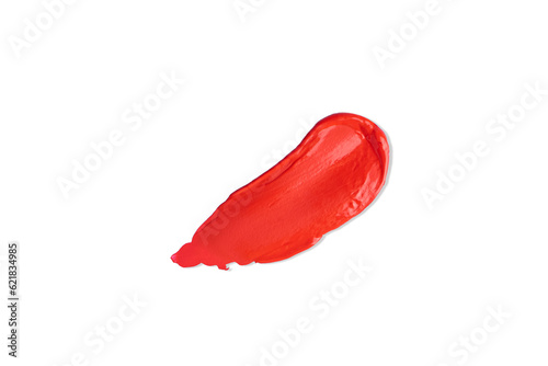 Red lipstick smudge smear swatch sample product. Presentation product marketing