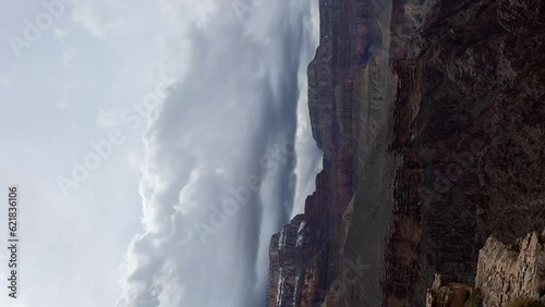 Vertical Shot Of Clouds Moving Over The Grand Canyon National Park In Arizona. - timelapse