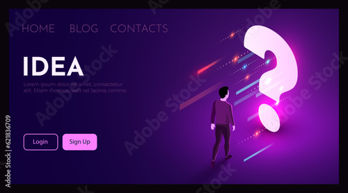Man stands in front of question mark. Support concept.
