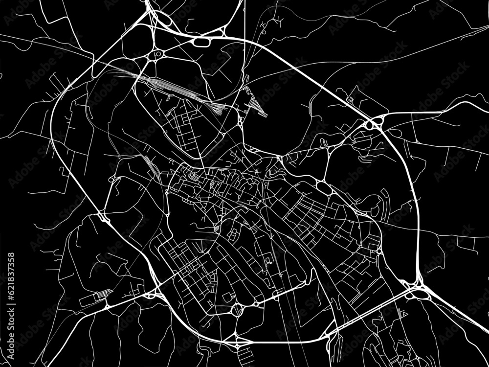 Vector road map of the city of  Benevento in the Italy with white roads on a black background.