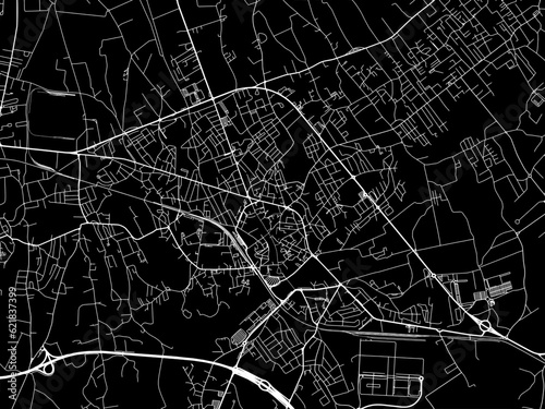 Vector road map of the city of  Pordenone in the Italy with white roads on a black background.