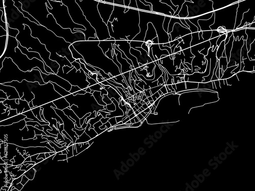 Vector road map of the city of  Sanremo in the Italy with white roads on a black background.