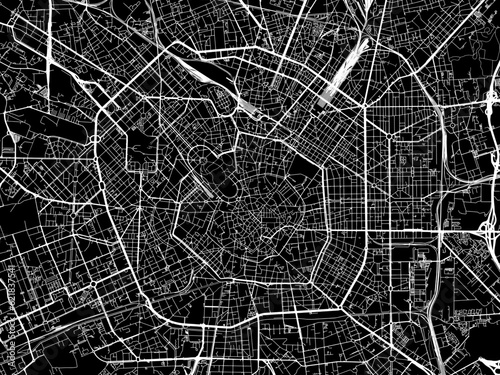 Vector road map of the city of Milan in the Italy with white roads on a black background.