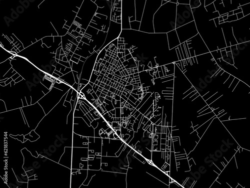 Foto Vector road map of the city of  Aprilia in the Italy with white roads on a black background