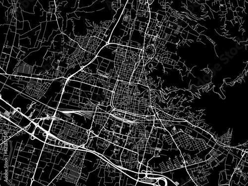 Vector road map of the city of Brescia in the Italy with white roads on a black background.