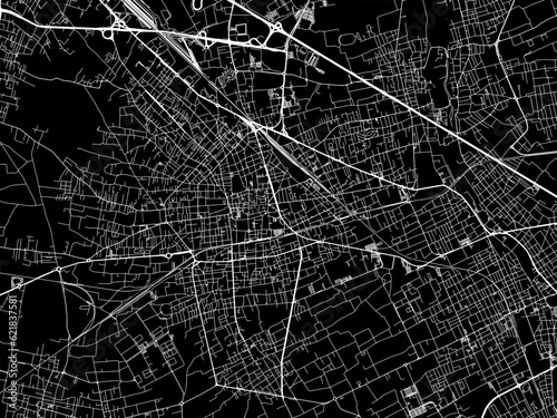 Vector road map of the city of  Busto Arsizio in the Italy with white roads on a black background.