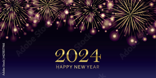 happy new year 2024 golden firework on night background greeting card vector illustration EPS10