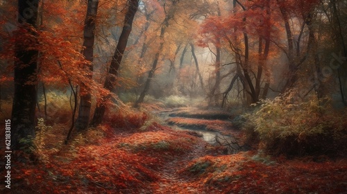 Color autumn forest. Generative AI