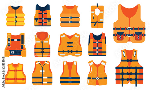 set of life jacket isolated on white background