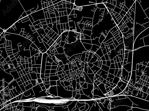Vector road map of the city of Vicenza in the Italy with white roads on a black background.