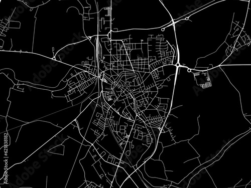 Vector road map of the city of  Rovigo in the Italy with white roads on a black background.