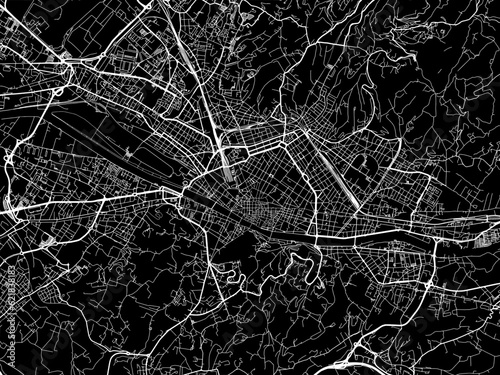 Vector road map of the city of Firenze in the Italy with white roads on a black background.