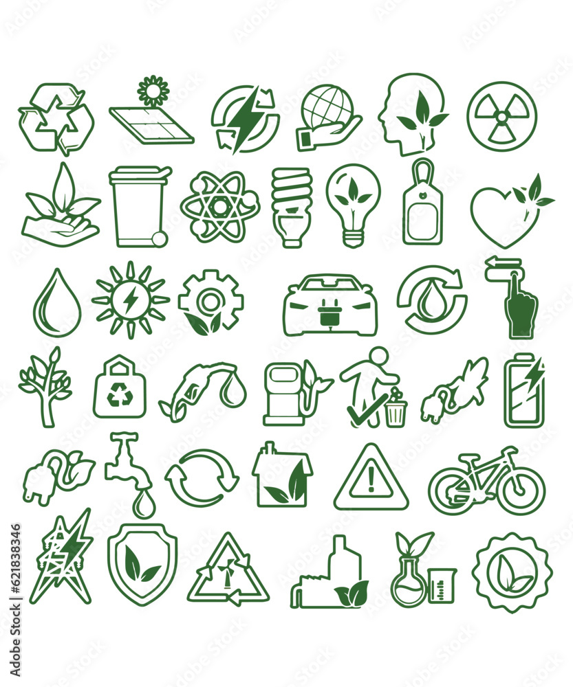 38 Line Art Icons About Environmental Protection And Renewable Energy 38 Line Art Icons About Environmental Protection And Renewable Energy