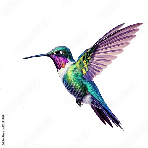 Illustration of a vibrant hummingbird in flight created with Generative AI technology © Karlaage