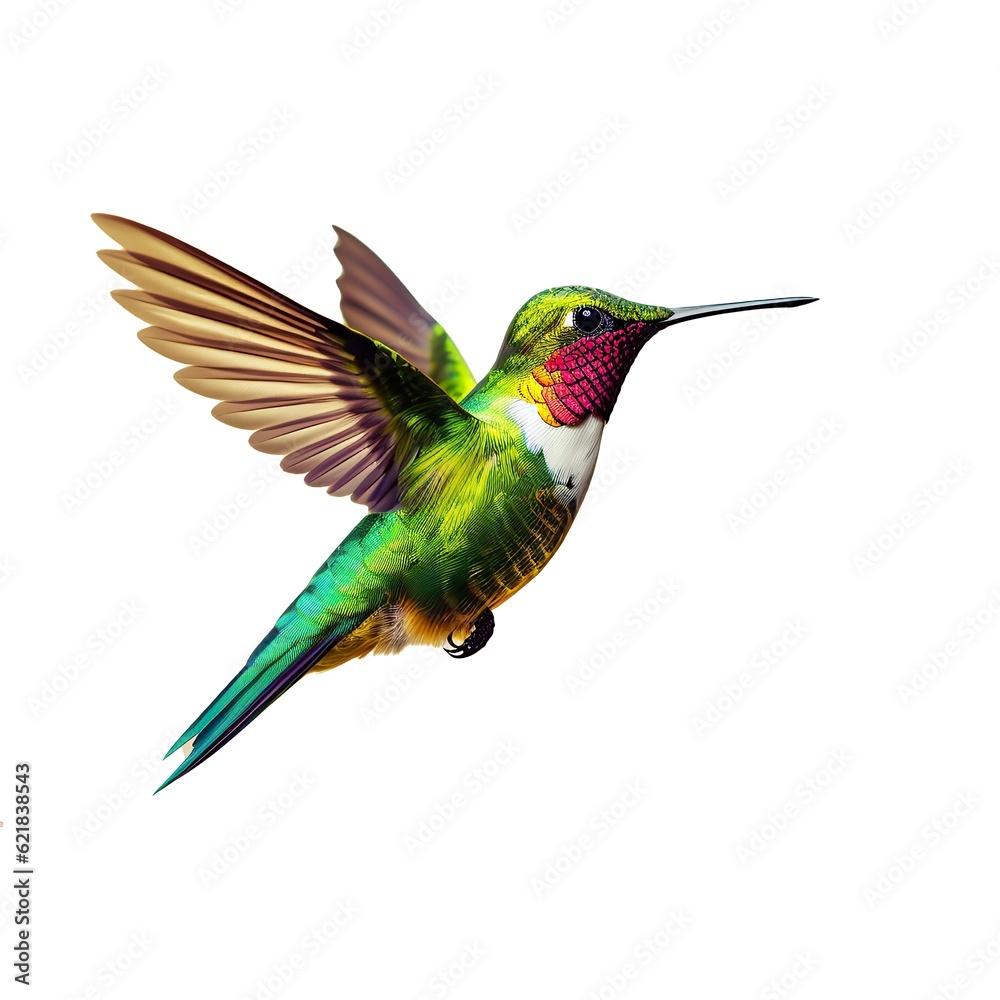 Fototapeta premium Illustration of a vibrant hummingbird in flight created with Generative AI technology