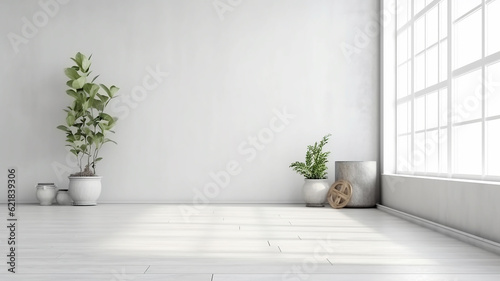 empty new white room scandinavian style apartment. Generative AI