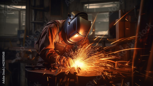 welding plasma cutting of metal, spark parts. Generative AI