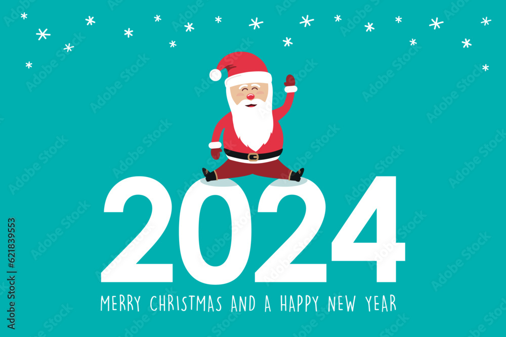 cute santa claus sitting on 2024 typography christmas greeting card vector illustration EPS10 cute santa claus sitting on 2024 typography christmas greeting card vector illustration EPS10
