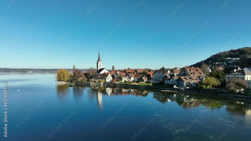Aerial view of the municipality of Berlingen in the canton of Thurgau, Lake Constance, Switzerland, Europe Aerial view of the municipality of Berlingen in the canton of Thurgau, Lake Constance, Switzerland, Europe