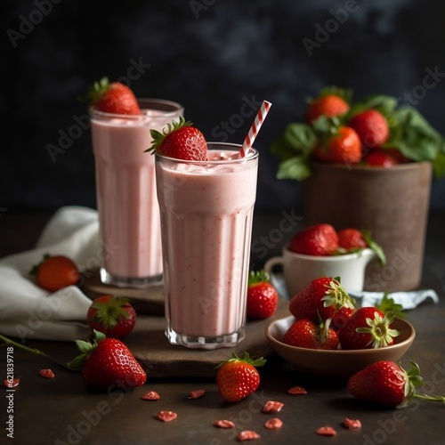 Strawberry milkshake with isolated white background generative ai