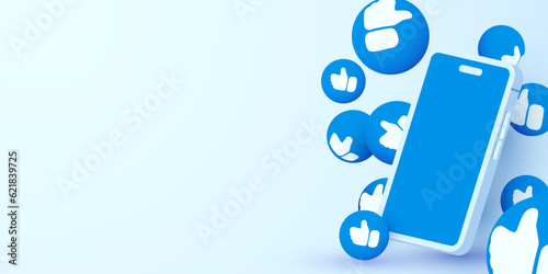 Smartphone with flying like symbols. Social networking concept.