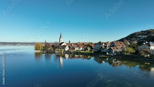 Aerial view of the municipality of Berlingen in the canton of Thurgau, Lake Constance, Switzerland, Europe photo