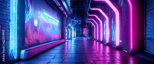 Fotografia, Obraz Generative AI illustration of the futuristic city in the style of cyberpunk