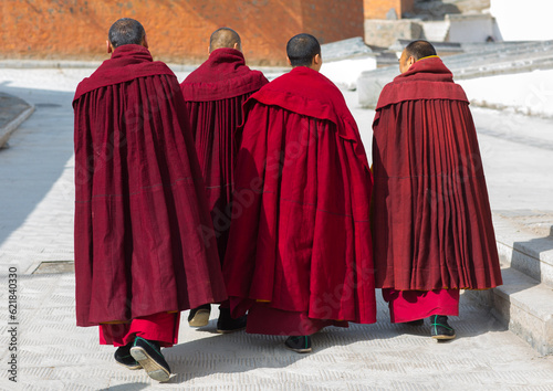 Tibetan monks of the gelug order in Labrang monastery, Gansu province, Labrang, China photo