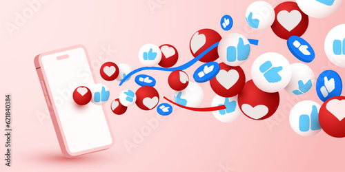 Smartphone with flying like symbols. Social networking concept.