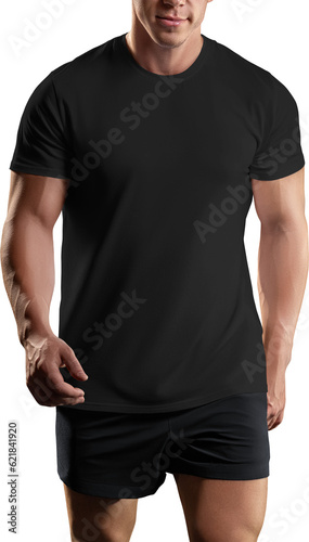 Black canvas bella t-shirt mockup on athletic man, png, front view