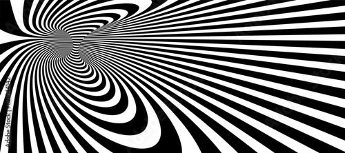 Fotografija Op art distorted perspective black and white lines in 3D motion abstract vector background, optical illusion insane linear pattern, artistic psychedelic illustration