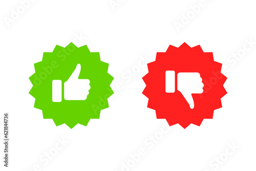 Like icon. Hand like. Thumb up. Social media sign. Dislike icon. Thumb down. Social media. Seal of approval. OK sign. Like symbol. Premium quality. Achievement badge. Quality mark. Thumb icon.