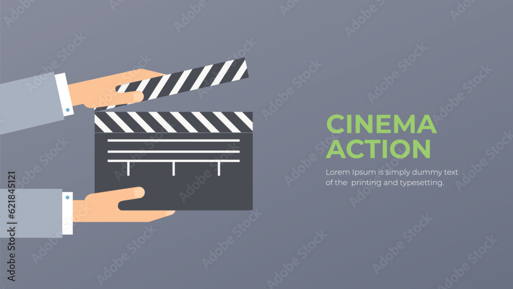 Clapperboard flat vector. Movie clapper in hand illustration. Filming or video production concept. 