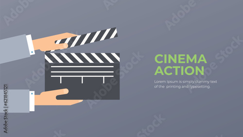 Clapperboard flat vector. Movie clapper in hand illustration. Filming or video production concept. 