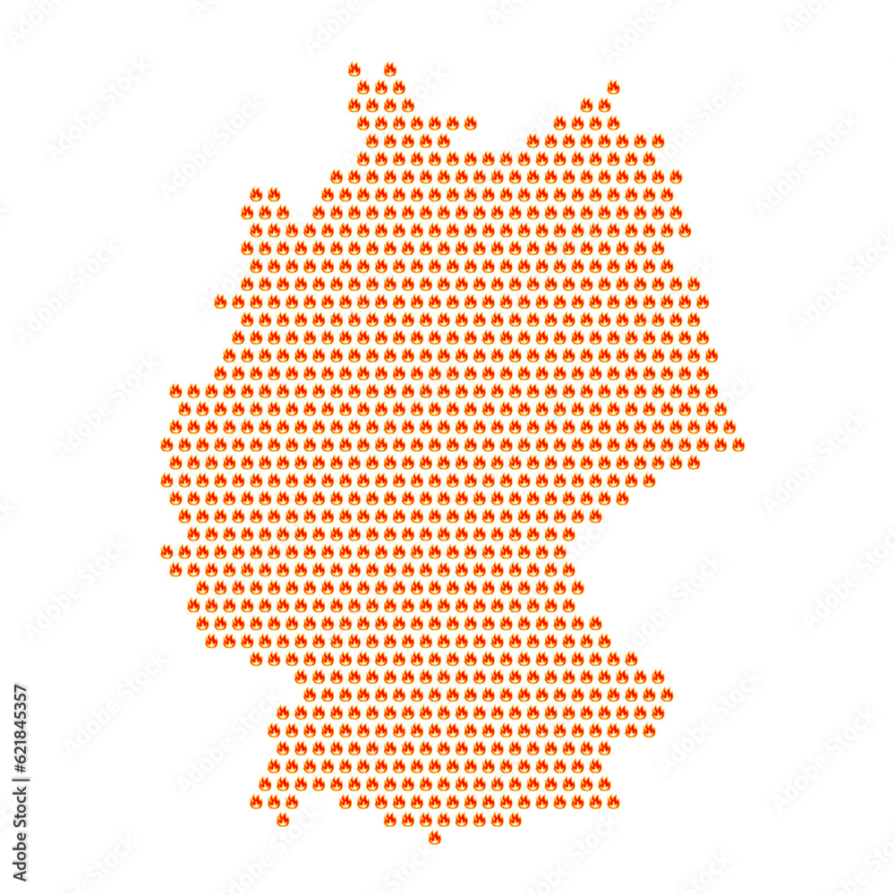 Map of the country of Germany with fire flame icons on a white background