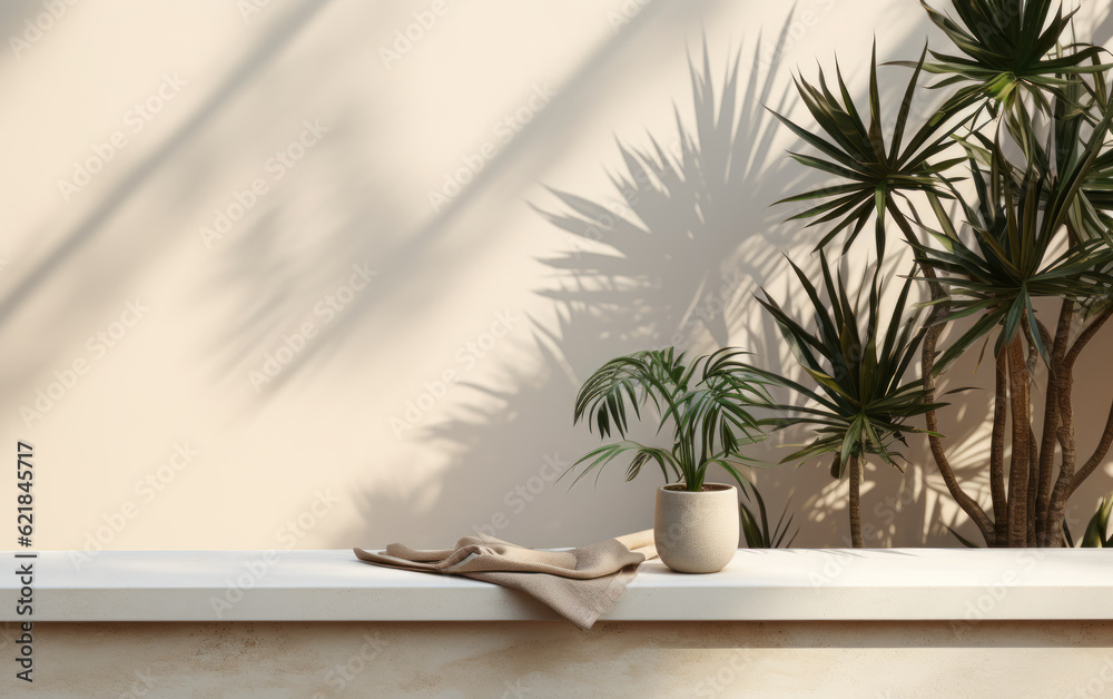 Tropical Elegance: Soft Beige Cotton Tablecloth with Tropical Dracaena Tree for Luxury Organic Beauty Display Tropical Elegance: Soft Beige Cotton Tablecloth with Tropical Dracaena Tree for Luxury Organic Beauty Display