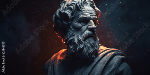 Heraclitus bust sculpture, Greek philosopher. Generative AI