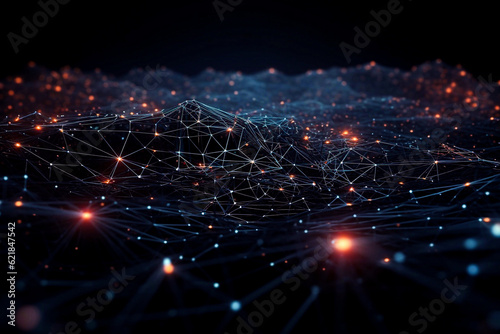 Futuristic digital data network connection illustration design. Technology 3d background. AI Generated © themefire