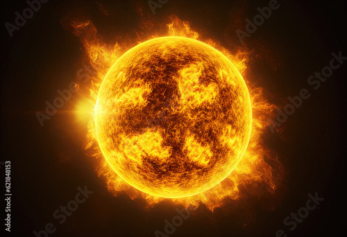 Bright Sun against dark starry sky in Solar System. High quality illustration