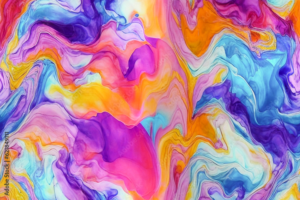 Abstract colorful fluid stains 3d background. Bright dynamic liquid illustration. AI Generated