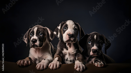 Group of harlequin great dane puppies