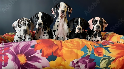 Group of harlequin great dane dogs © Ashish
