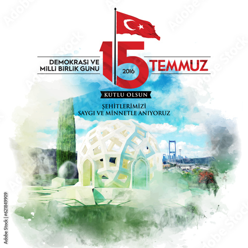 15 temmuz demokrasi ve milli birlik gunu vector illustration image. (15 July, Democracy Republic of Turkey celebration card.) social media vector