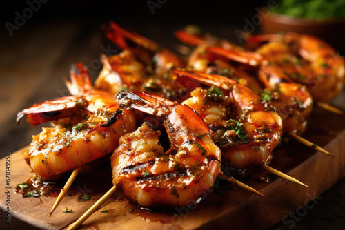 Plating design of Grilled shrimp on the table