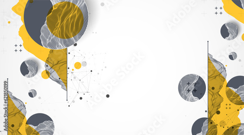 Modern science technology abstract background using circle shapes. Wireframe spot surface illustration.