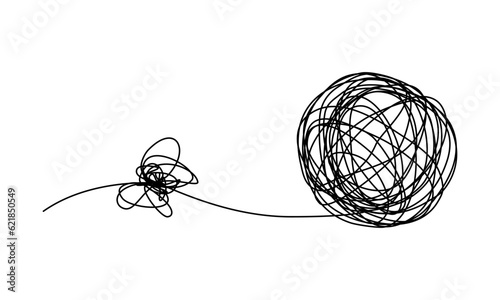 Black yarn tangled in a mess, anxiety and depression concept.