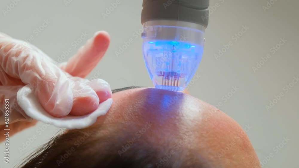 Procedure needle fractional RF for face lifting in a beauty clinic. 