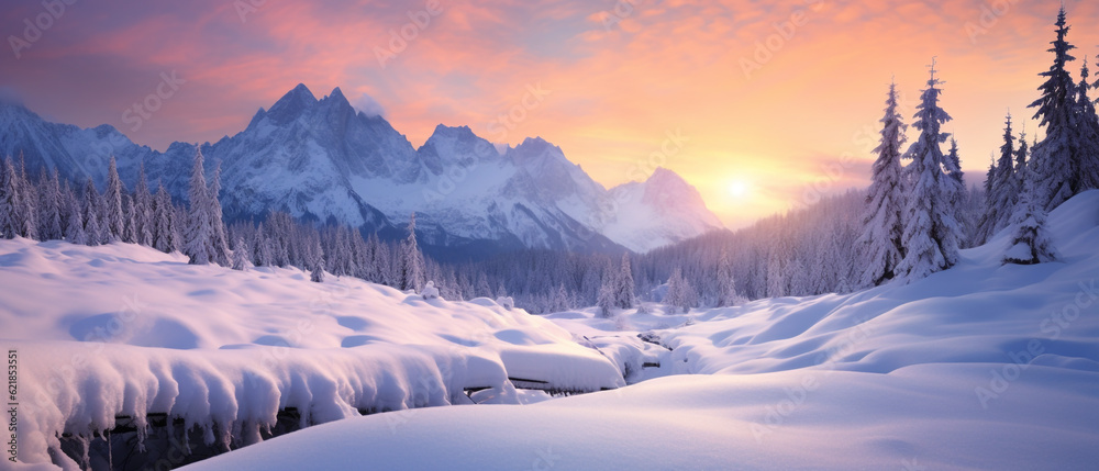 Winter in alps at sunset 